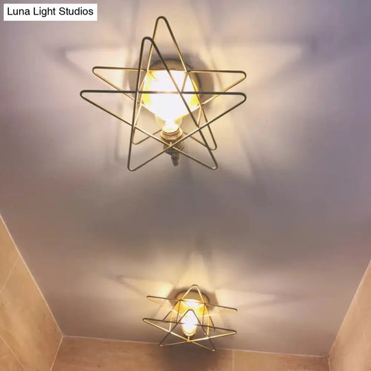 Minimalist Gold Iron Wire Star Wall Sconce With 1 Head For Bedroom Lighting