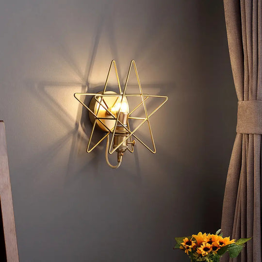 Minimalist Gold Iron Wire Star Wall Sconce With 1 Head For Bedroom Lighting