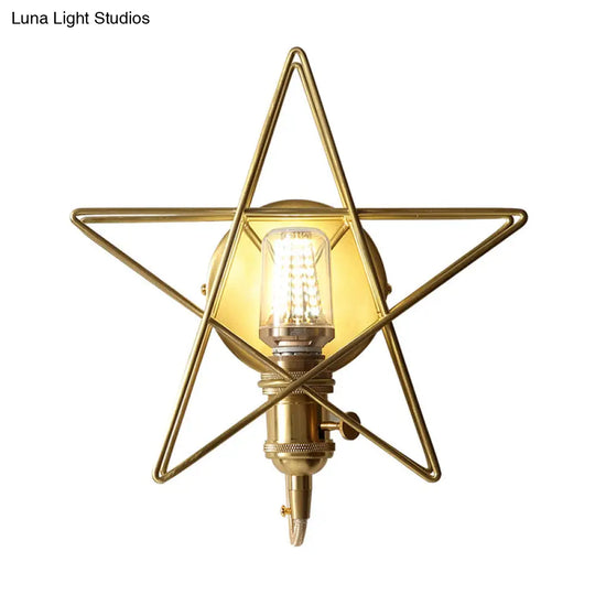 Minimalist Gold Iron Wire Star Wall Sconce With 1 Head For Bedroom Lighting