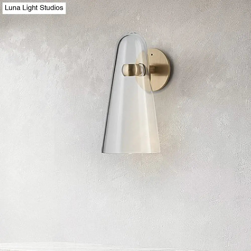 Minimalist Gold Kitchen Wall Sconce With Cone Clear Glass Shade