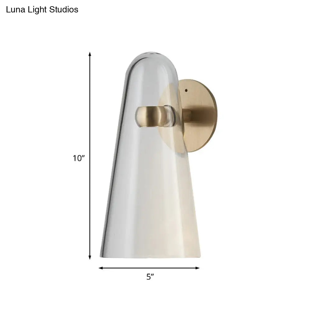 Minimalist Gold Kitchen Wall Sconce With Cone Clear Glass Shade