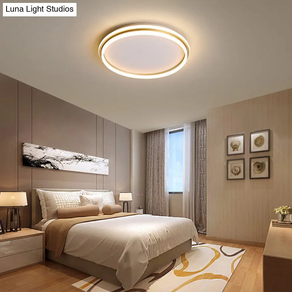 Minimalist Gold Led Ceiling Lamp - Acrylic Round Flush Light (16.5’/20.5’ Dia) With Remote