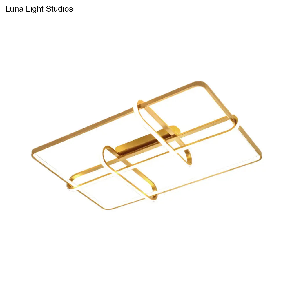 Minimalist Gold Led Ceiling Light With Acrylic Rectangle Frame And Oblong Design - Ideal For Living