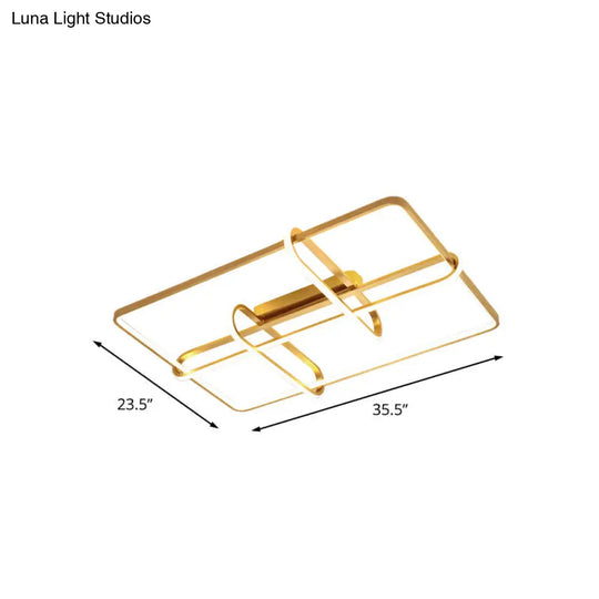 Minimalist Gold Led Ceiling Light With Acrylic Rectangle Frame And Oblong Design - Ideal For Living