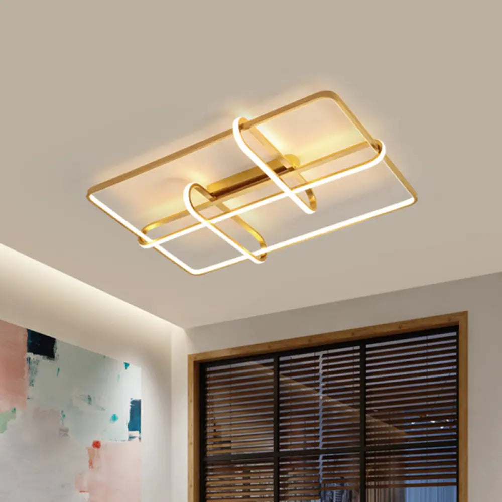 Minimalist Gold Led Ceiling Light With Acrylic Rectangle Frame And Oblong Design - Ideal For Living