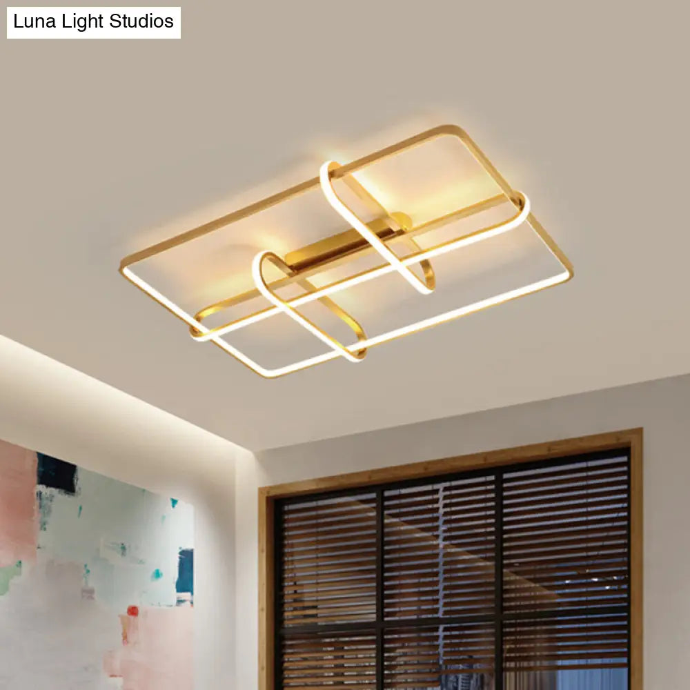 Minimalist Gold Led Ceiling Light With Acrylic Rectangle Frame And Oblong Design - Ideal For Living