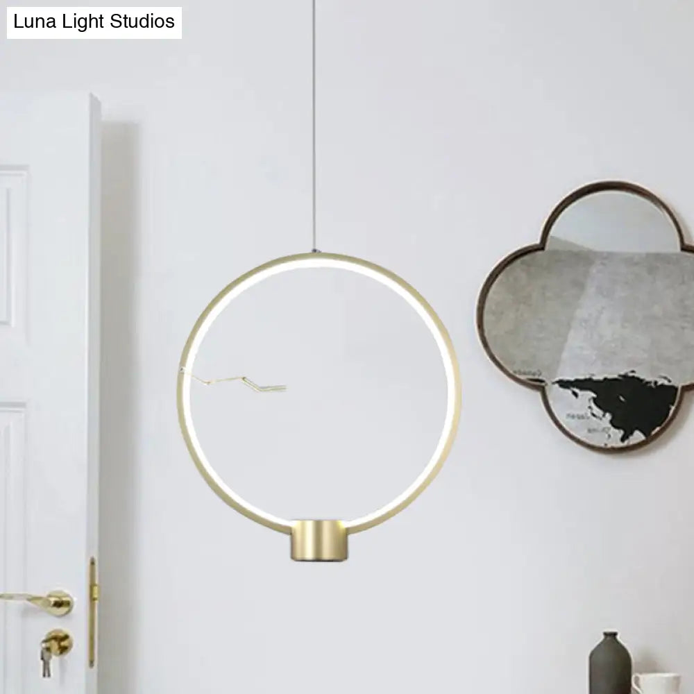 Minimalist Led Gold Hanging Pendant Light - Ring Metal Ceiling Lamp Fixture In White/Warm