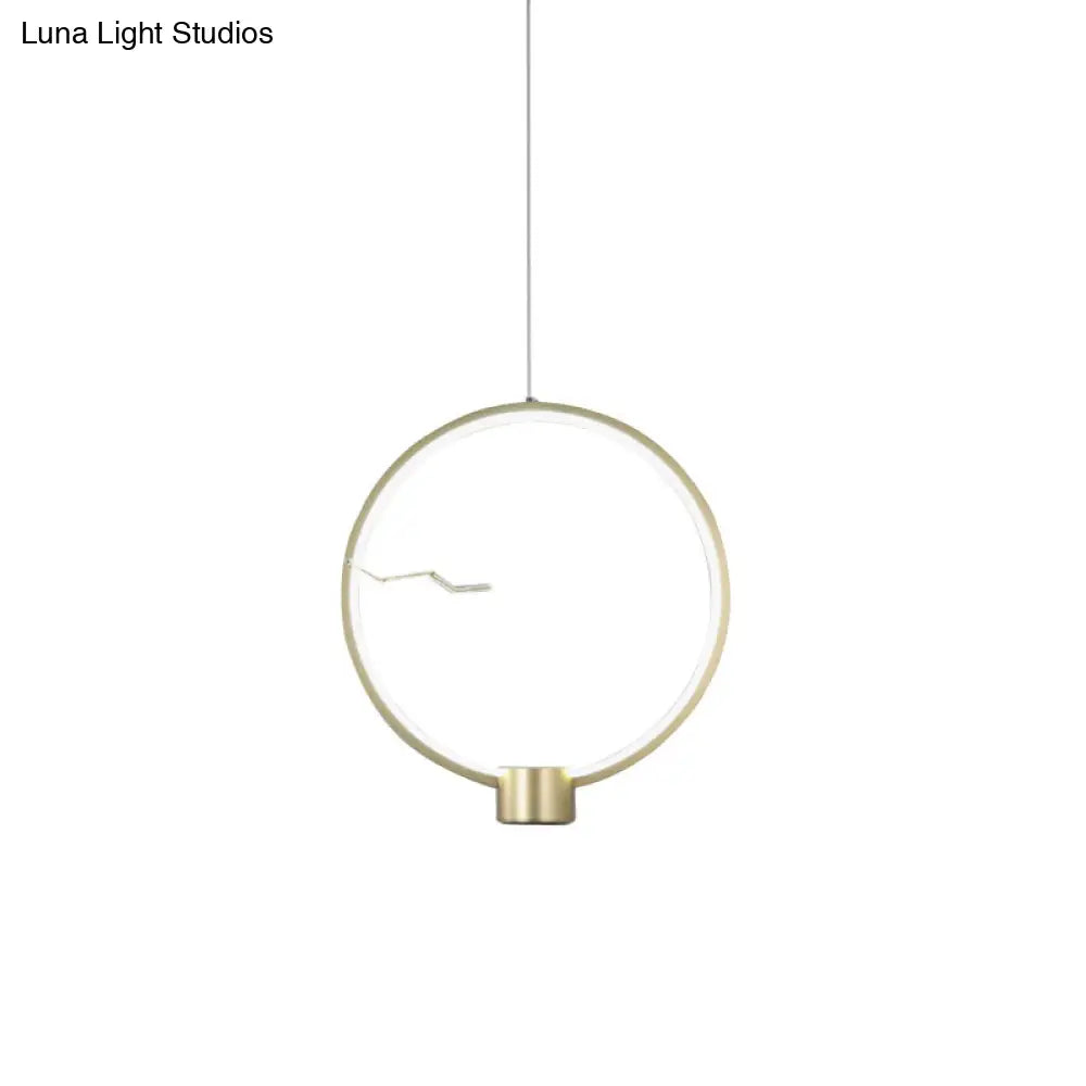 Minimalist Led Gold Hanging Pendant Light - Ring Metal Ceiling Lamp Fixture In White/Warm