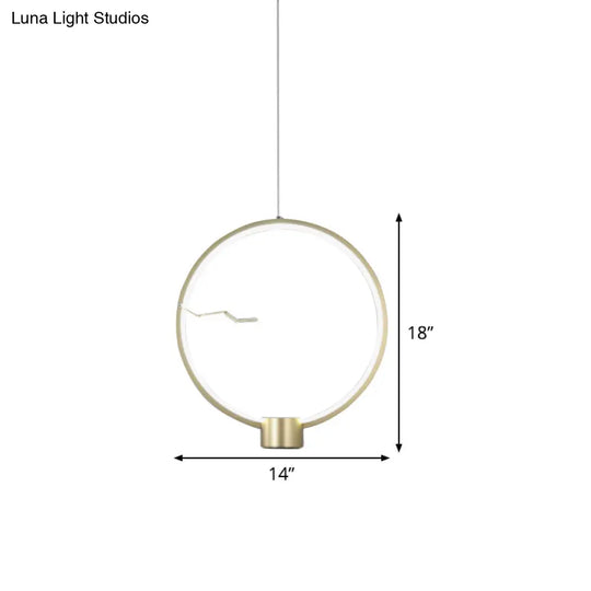 Minimalist Led Gold Hanging Pendant Light - Ring Metal Ceiling Lamp Fixture In White/Warm