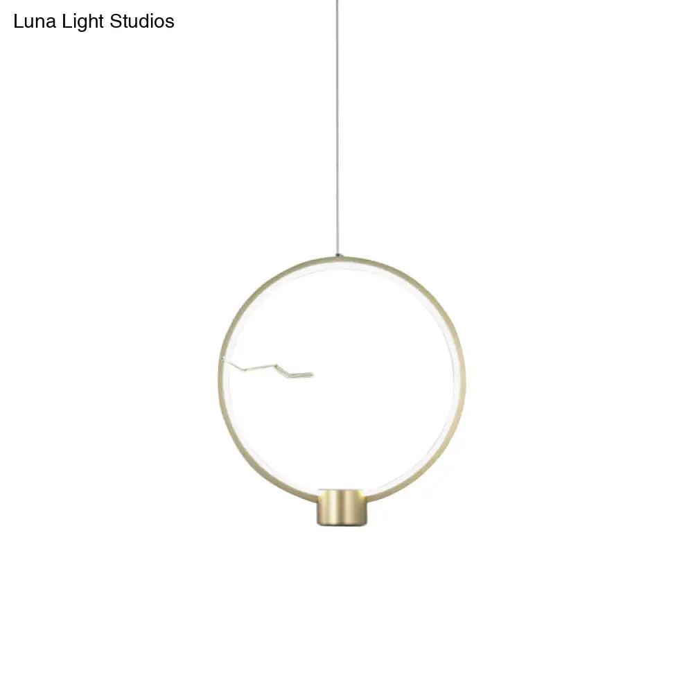 Minimalist Gold Led Ceiling Pendant Light With White/Warm Lighting - Ring Metal Fixture