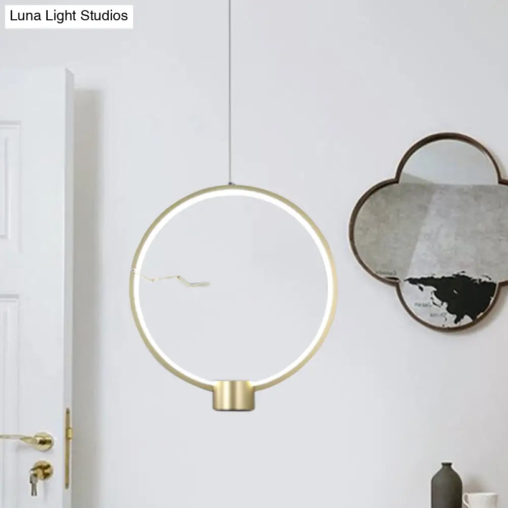 Minimalist Gold Led Ceiling Pendant Light With White/Warm Lighting - Ring Metal Fixture