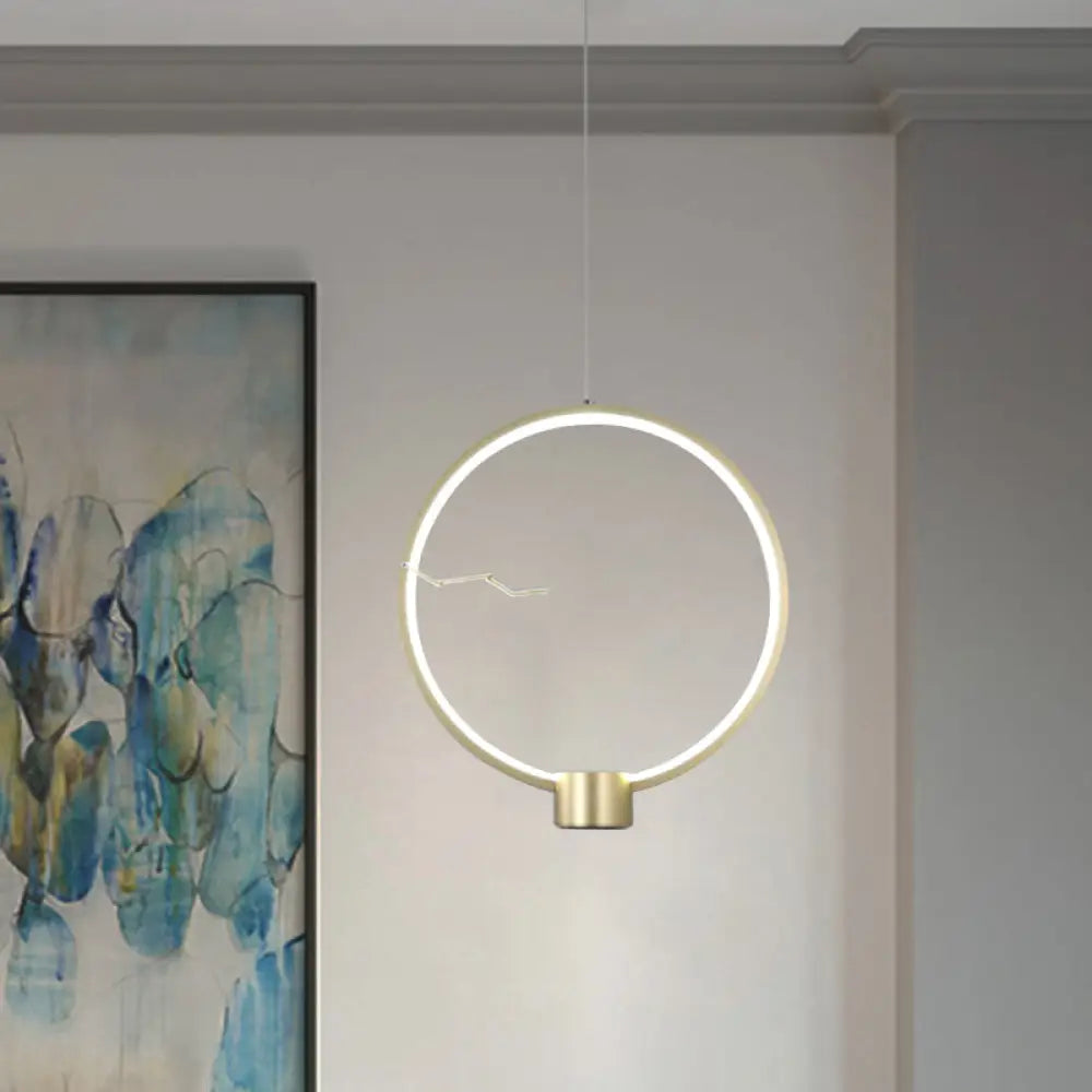 Minimalist Gold Led Ceiling Pendant Light With White/Warm Lighting - Ring Metal Fixture / Warm