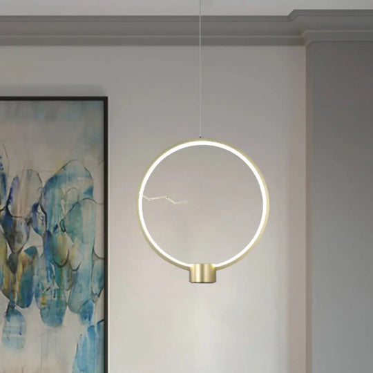 Minimalist Gold Led Ceiling Pendant Light With White/Warm Lighting - Ring Metal Fixture / Warm