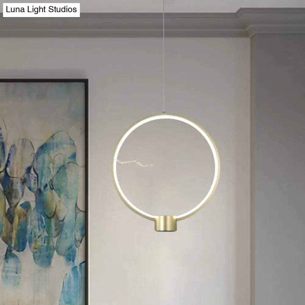 Minimalist Led Gold Hanging Pendant Light - Ring Metal Ceiling Lamp Fixture In White/Warm / Warm