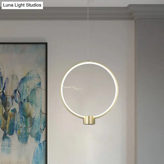 Minimalist Led Gold Hanging Pendant Light - Ring Metal Ceiling Lamp Fixture In White/Warm / Warm