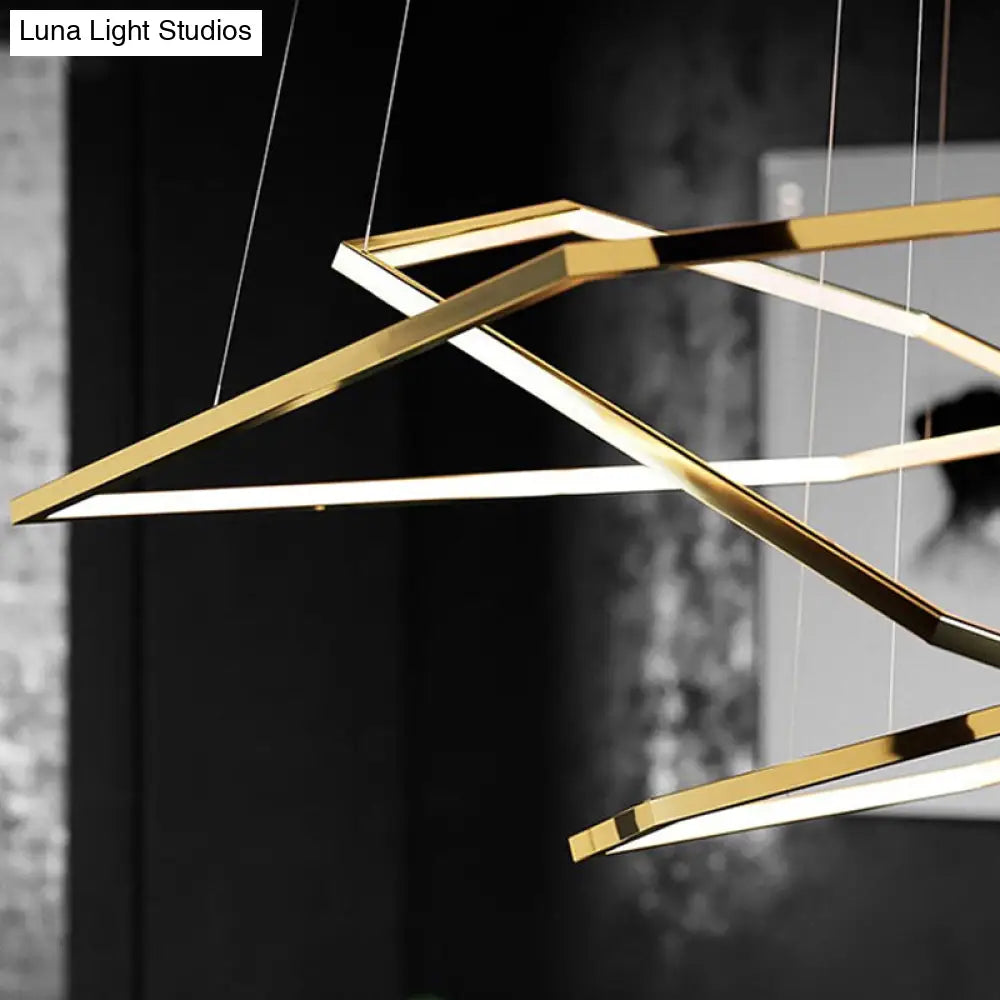 Minimalist Gold Led Chandelier For Living Room - Stainless Steel Hexagon Suspension Lamp