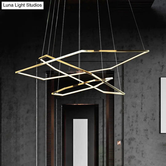 Minimalist Gold Hexagon Led Chandelier - Stainless Steel Suspension Lamp For Living Room