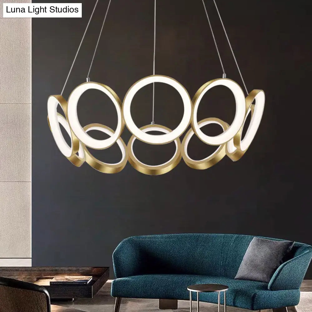 Minimalist Gold Led Circle Drop Pendant Chandelier For Living Room - Unique & Stylish