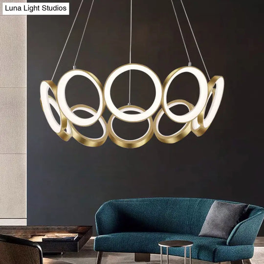 Minimalist Gold Led Circle Drop Pendant Chandelier For Living Room - Unique & Stylish