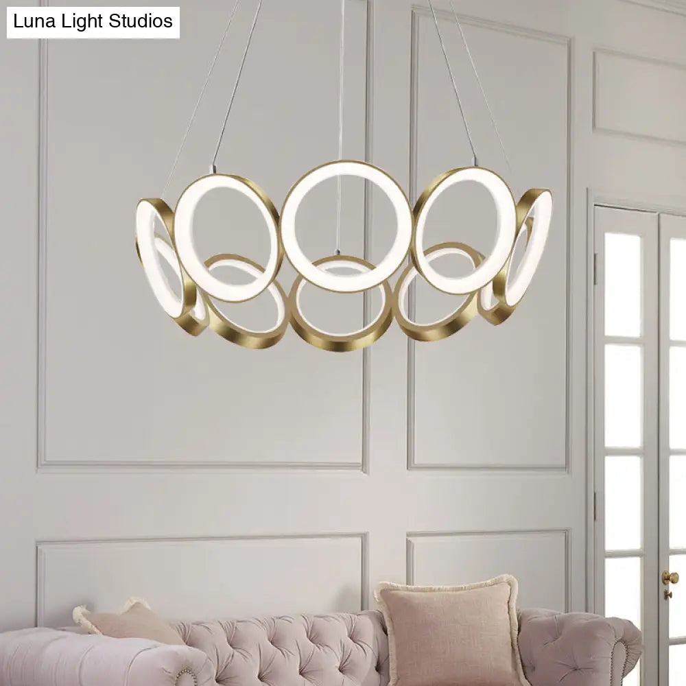 Minimalist Gold Led Circle Drop Pendant Chandelier For Living Room - Unique & Stylish