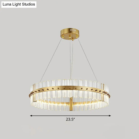 Minimalist Gold Led Crystal Ring Chandelier For Bedroom Lighting