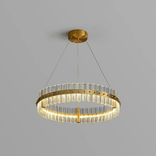 Minimalist Gold Led Crystal Ring Chandelier For Bedroom Lighting / 16’