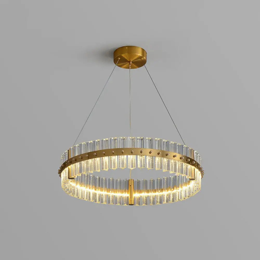 Minimalist Gold Led Crystal Ring Chandelier For Bedroom Lighting / 19.5’