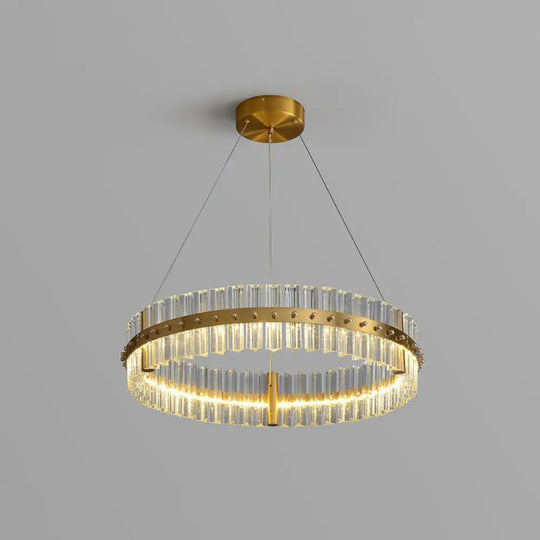 Minimalist Gold Led Crystal Ring Chandelier For Bedroom Lighting / 19.5’