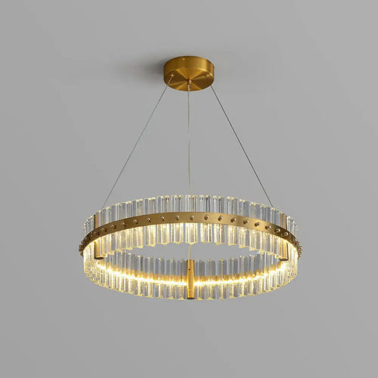 Minimalist Gold Led Crystal Ring Chandelier For Bedroom Lighting / 23.5’