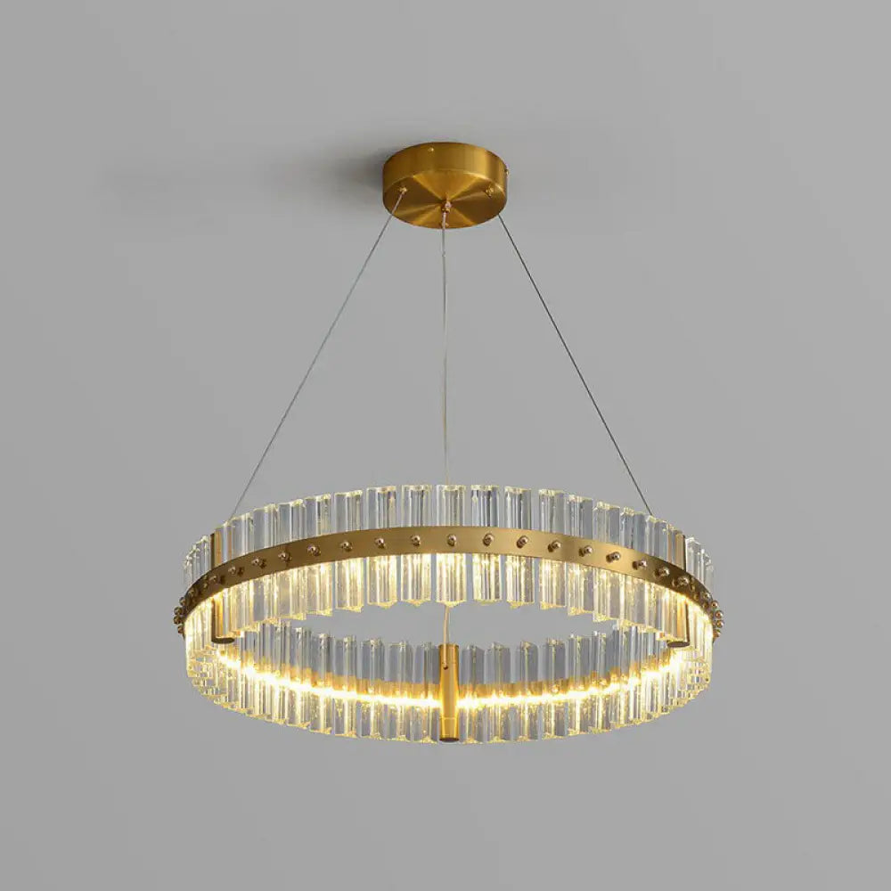 Minimalist Gold Led Crystal Ring Chandelier For Bedroom Lighting / 27.5’