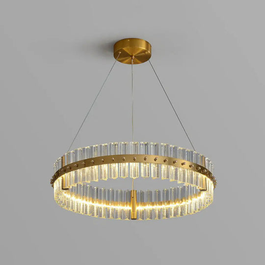 Minimalist Gold Led Crystal Ring Chandelier For Bedroom Lighting / 31.5’