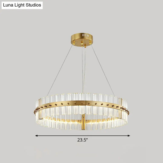 Minimalist Gold Led Crystal Ring Chandelier For Bedroom