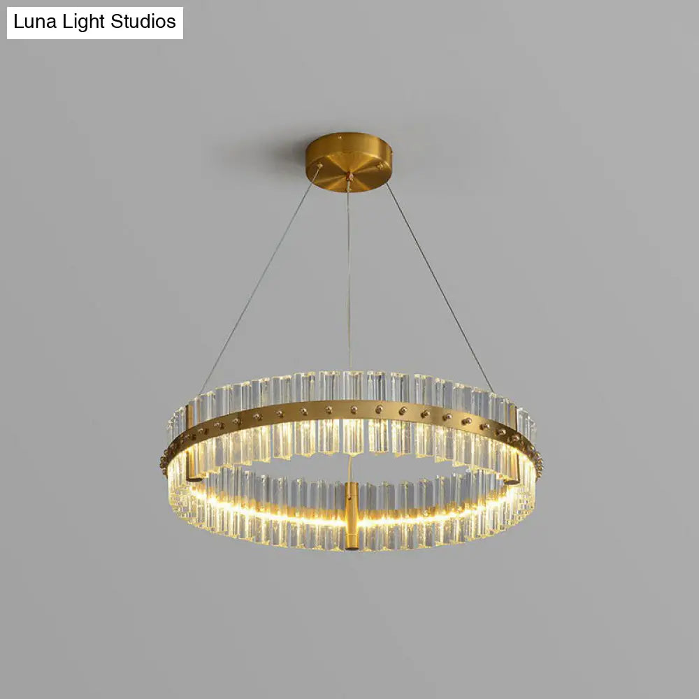 Minimalist Gold Led Crystal Ring Chandelier For Bedroom / 16