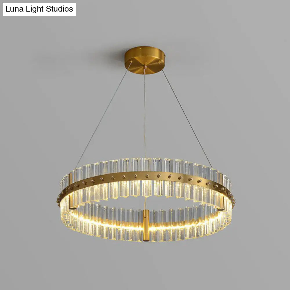 Minimalist Gold Led Crystal Ring Chandelier For Bedroom / 27.5