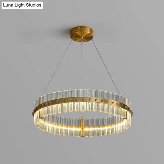 Minimalist Gold Led Crystal Ring Chandelier For Bedroom / 27.5