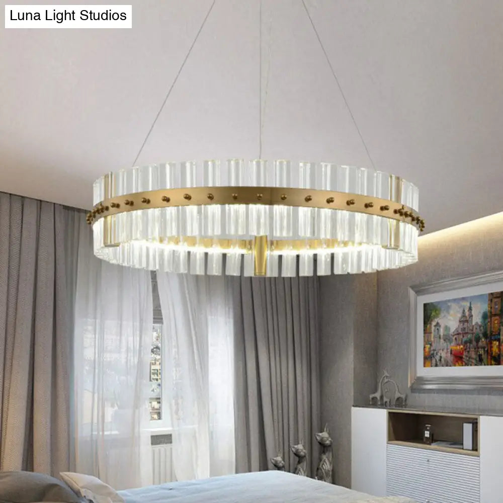 Minimalist Gold Led Crystal Ring Chandelier For Bedroom