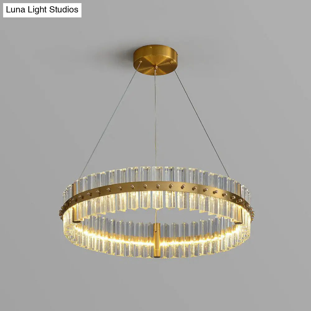 Minimalist Gold Led Crystal Ring Chandelier For Bedroom / 31.5