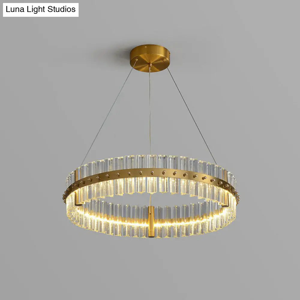 Minimalist Gold Led Crystal Ring Chandelier For Bedroom / 23.5