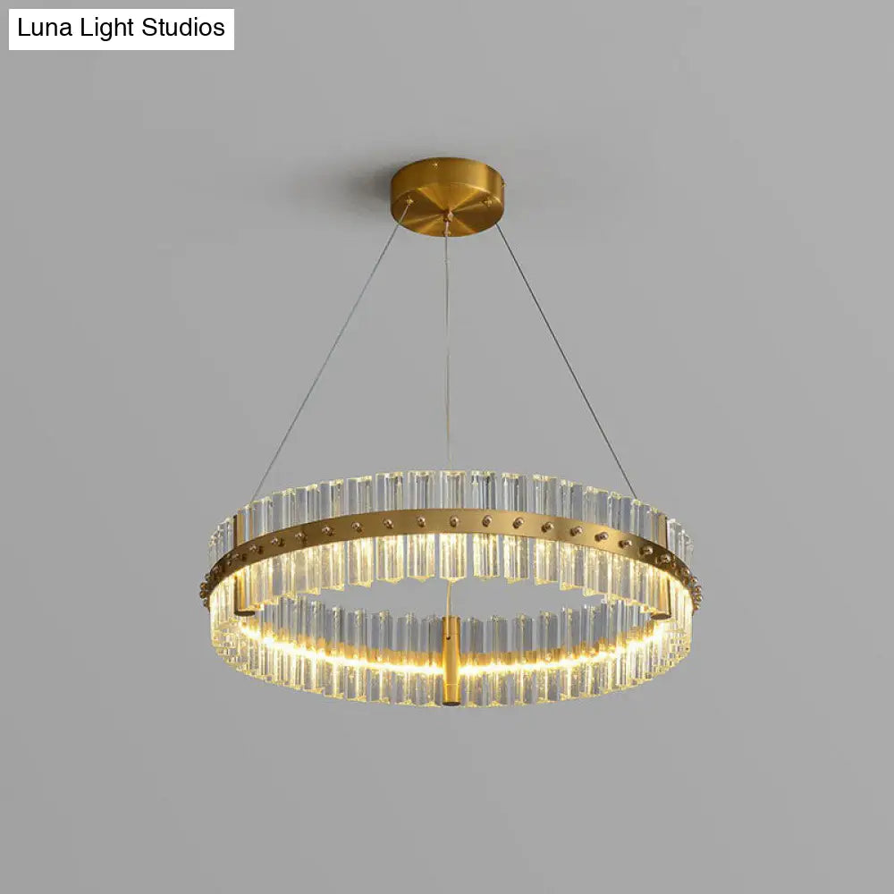 Minimalist Gold Led Crystal Ring Chandelier For Bedroom / 19.5