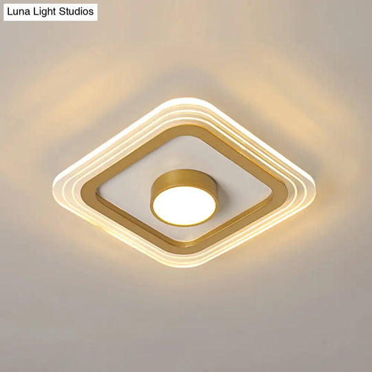 Minimalist Gold Led Flushmount Foyer Light Small Acrylic Ceiling Flush Mount / White Square Plate