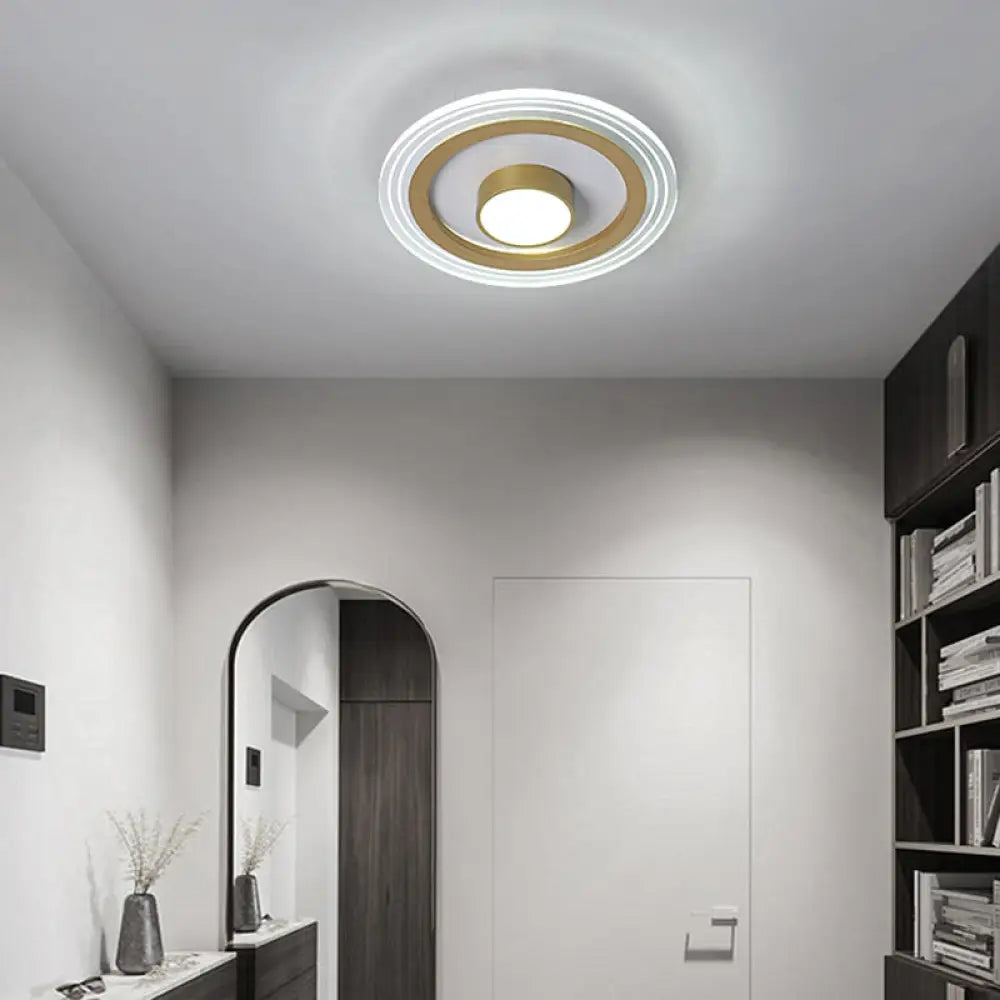 Minimalist Gold Led Flushmount Foyer Light – Small Acrylic Ceiling Flush Mount / White Round