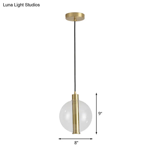 Gold Minimalist Hanging Lamp: 1-Light Bedroom Led Pendant With Clear Glass Ball Shade