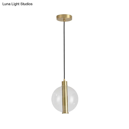 Gold Minimalist Hanging Lamp: 1-Light Bedroom Led Pendant With Clear Glass Ball Shade