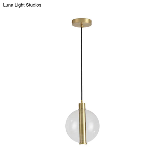 Minimalist Gold Led Pendant Lamp With Clear Glass Shade - Bedroom Ceiling Light