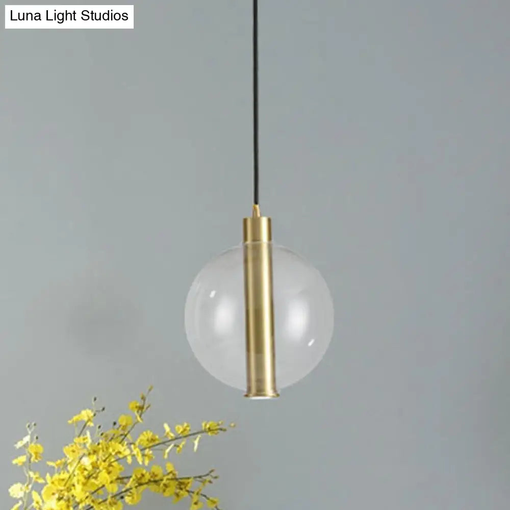 Gold Minimalist Hanging Lamp: 1-Light Bedroom Led Pendant With Clear Glass Ball Shade
