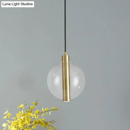 Gold Minimalist Hanging Lamp: 1-Light Bedroom Led Pendant With Clear Glass Ball Shade