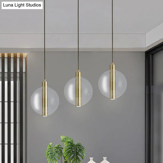 Gold Minimalist Hanging Lamp: 1-Light Bedroom Led Pendant With Clear Glass Ball Shade