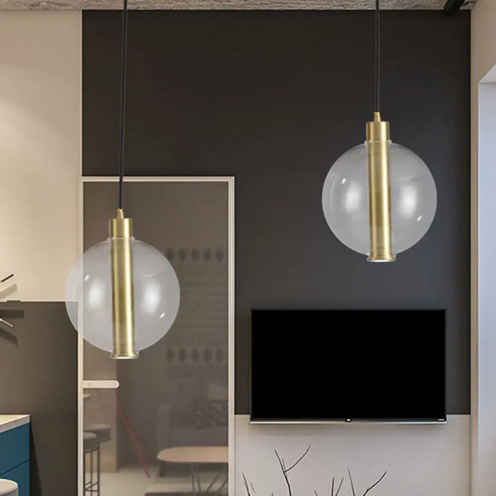 Minimalist Gold Led Pendant Lamp With Clear Glass Shade - Bedroom Ceiling Light