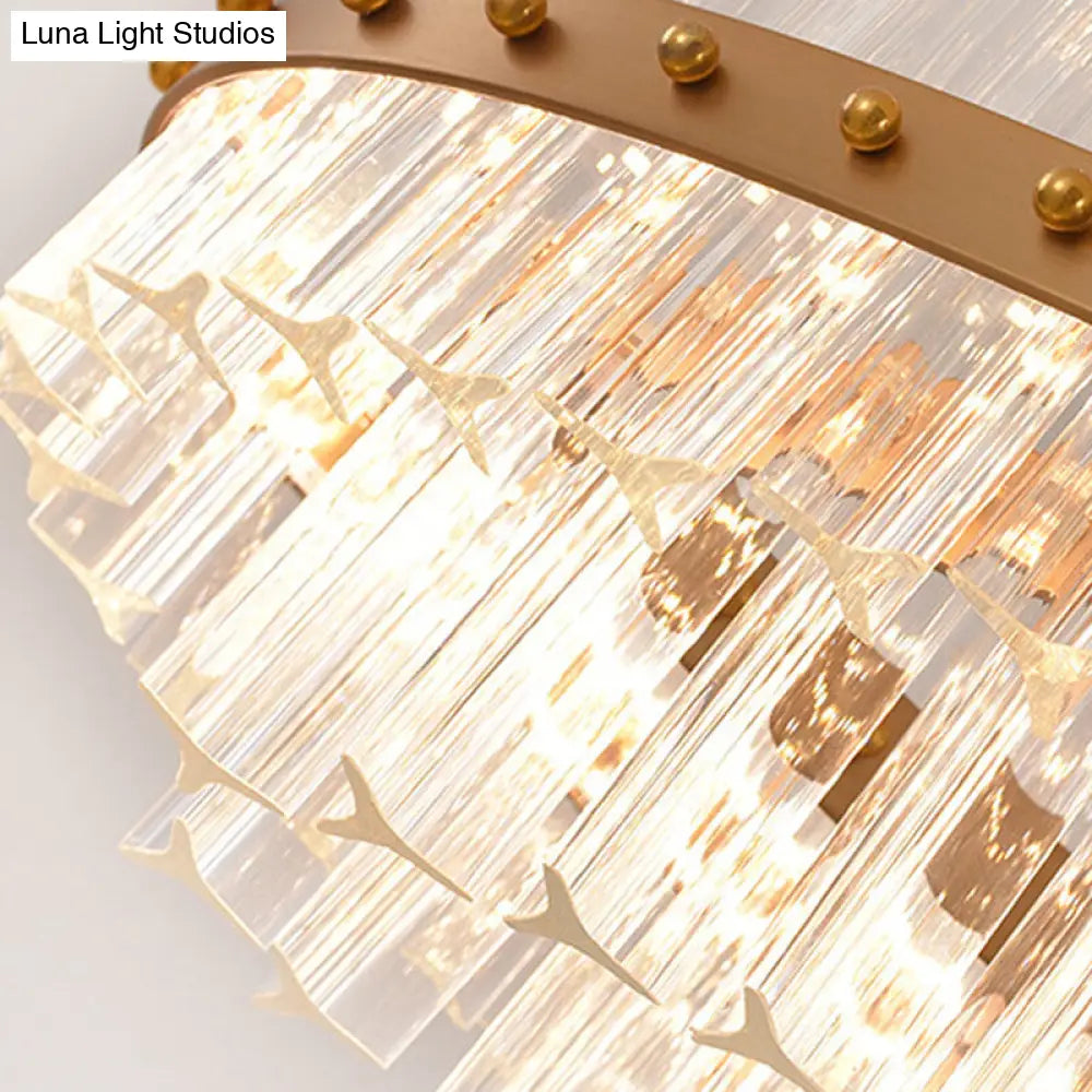 Minimalist Gold Led Pendant Light For Living Room - Loop Clear Crystal Chandelier Lighting