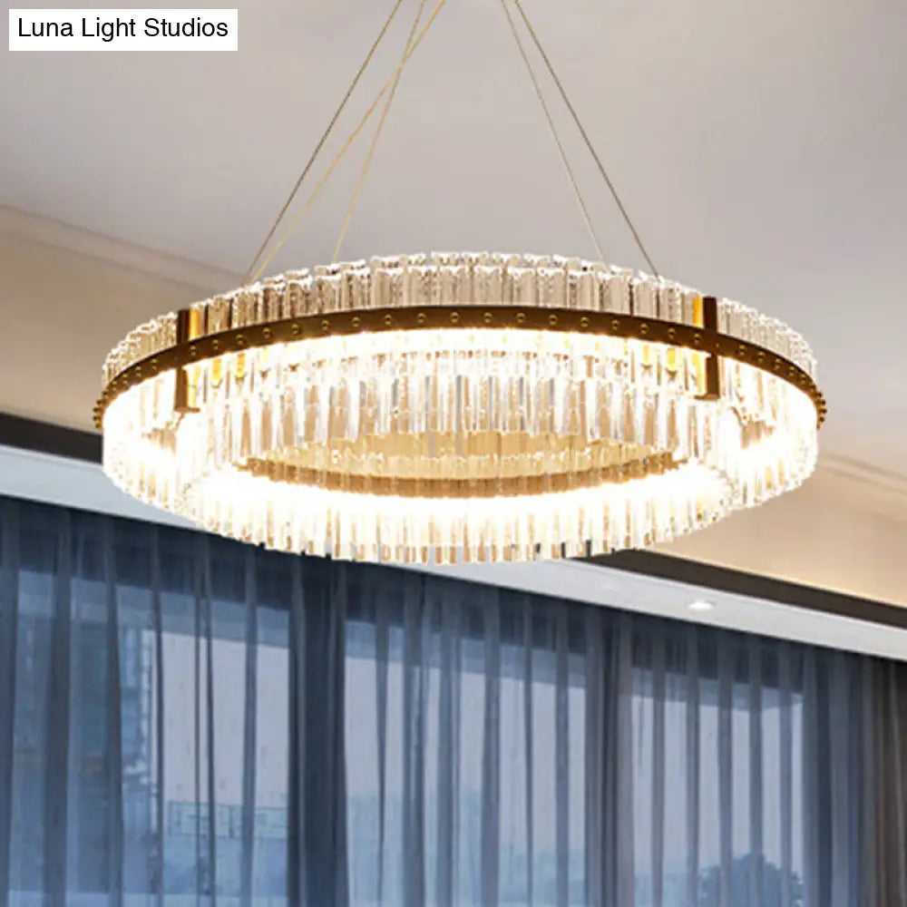 Minimalist Gold Led Pendant Light For Living Room - Loop Clear Crystal Chandelier Lighting